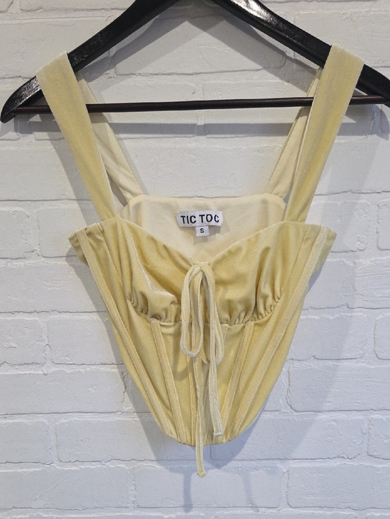 Tic Toc Tops - TIC TOC Pale Yellow Corset Tie-Front Camisole